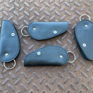 Leather Key Fob Black Genuine Leather Leaf Shape Key chain Keys Holder Lot of 4